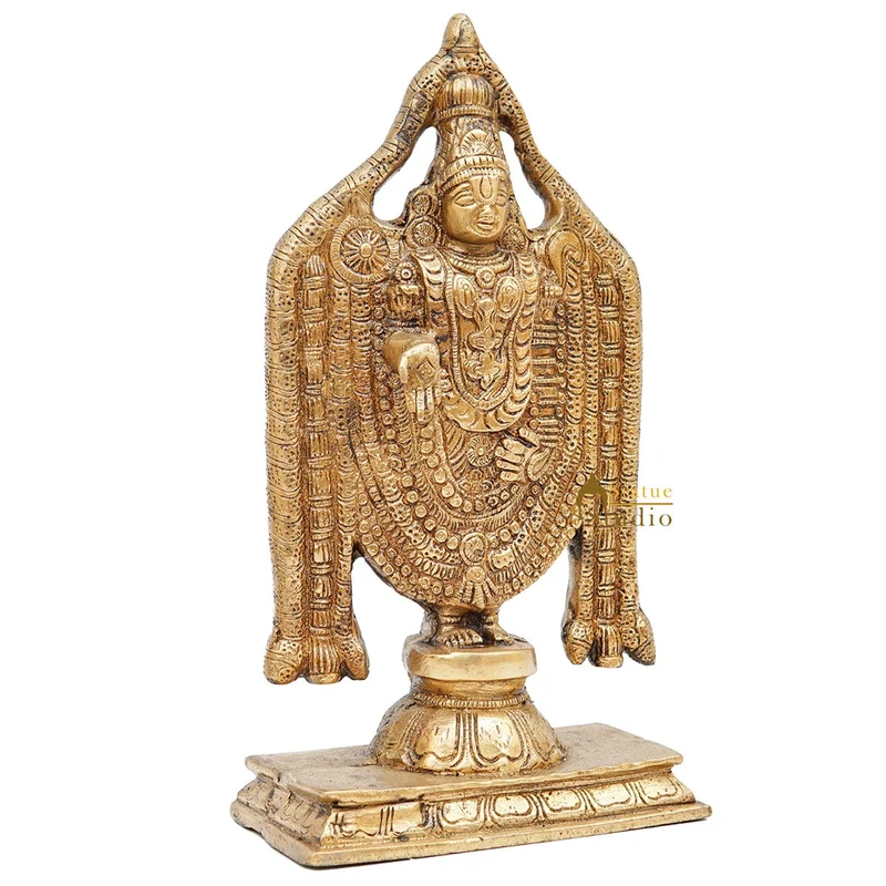 Brass Tirupathi Balaji Venkateshvara Idol Home Pooja Temple Décor Statue 10"