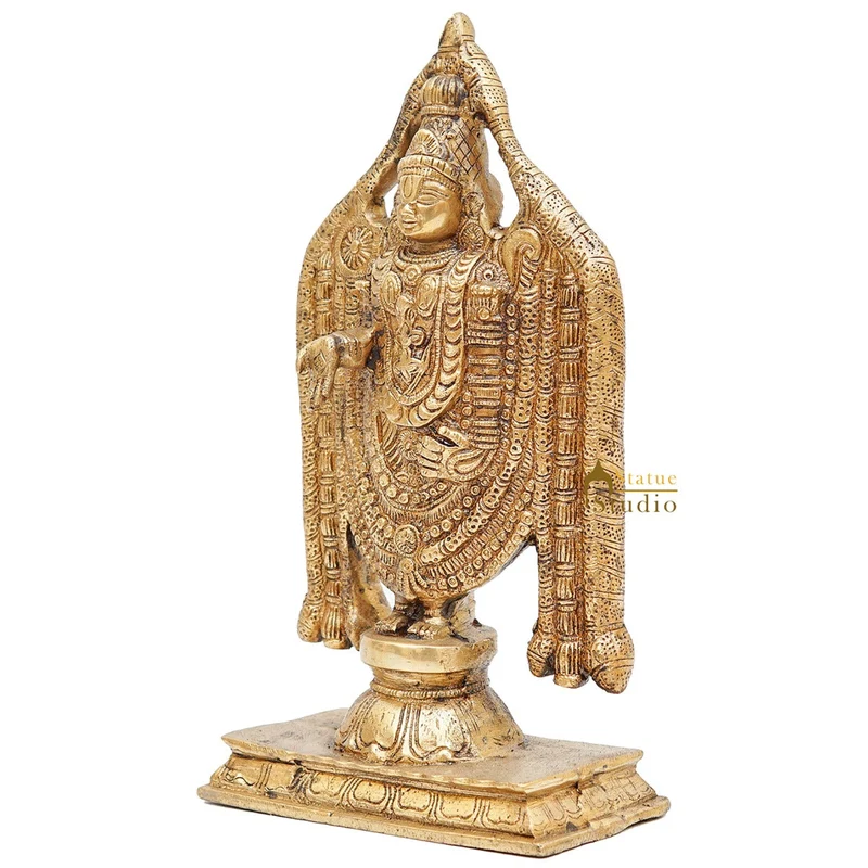 Brass Tirupathi Balaji Venkateshvara Idol Home Pooja Temple Décor Statue 10"