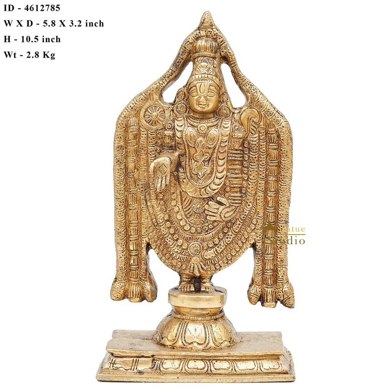 Brass Tirupathi Balaji Venkateshvara Idol Home Pooja Temple Décor Statue 10"