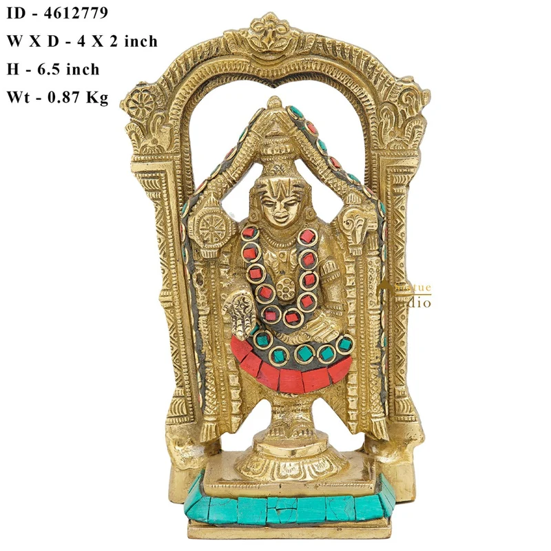 Brass Tirupathi Balaji Venkateshvara Idol Home Pooja Temple Décor Statue 6"