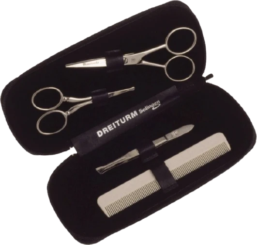Dreiturm Leather Case with Scissor, Nasal Scissor, Tweezers, and Beard Comb