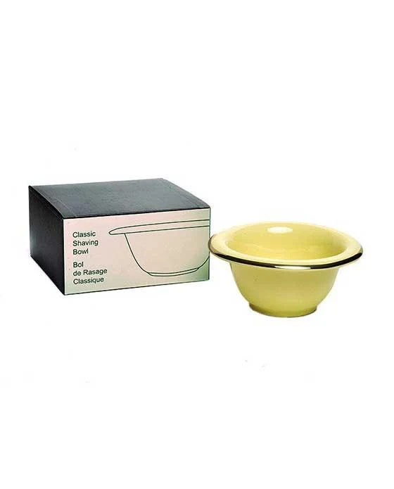 Ceramic Shave Bowl, Cream Porcelain With Silver Rim - No Logo
