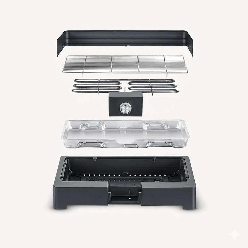 SEVERIN PG 8565 Elektrogrill 2200 W – Tischgrill mit Edelstahl-Grillrost für Balkon, Garten und Innenbereich