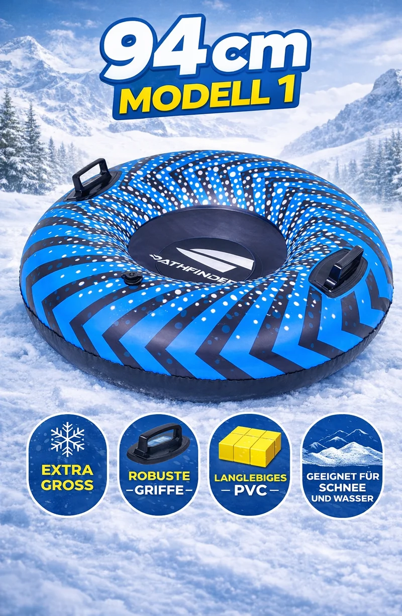 Aufblasbarer Schneereifen 94 cm Snow Tube Schwimmring mit Griffen Zugseil