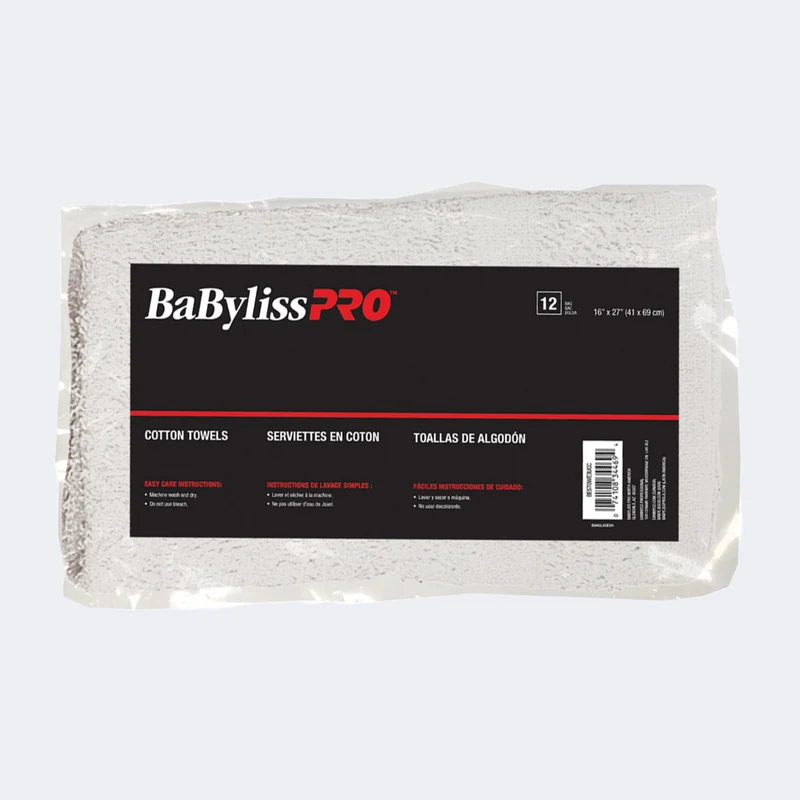 BabylissPro Cotton Towels White with Cherry Stripe (12 Pack)