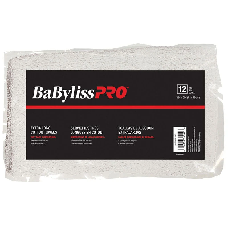 BabylissPro Cotton Towels Grey Stripe (12 Pack)