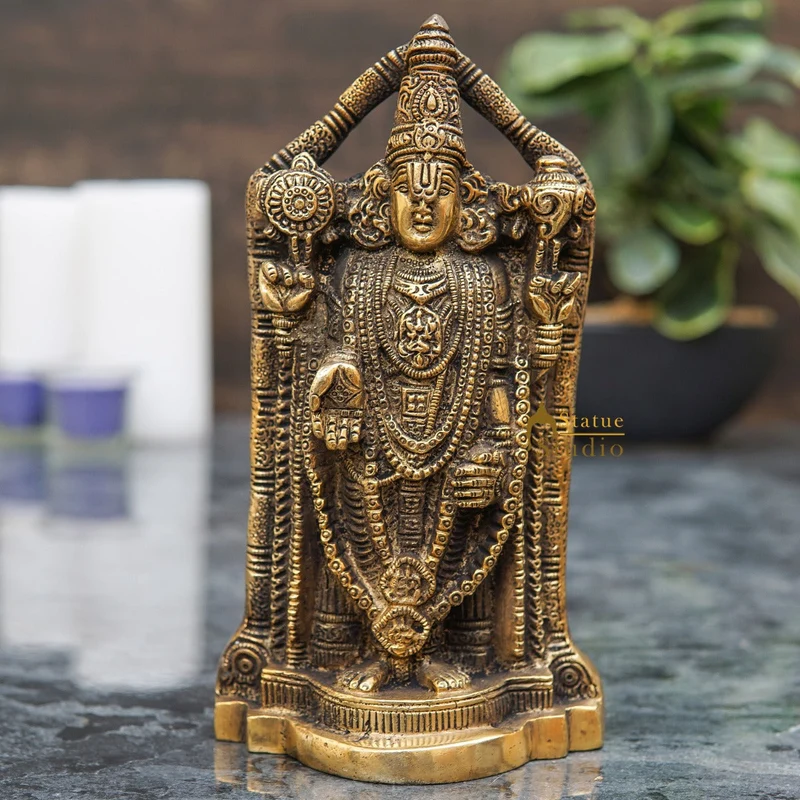 Brass Tirupathi Balaji Venkateshvara Idol Home Pooja Temple Décor Statue 7"