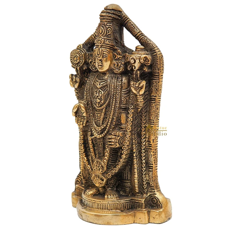 Brass Tirupathi Balaji Venkateshvara Idol Home Pooja Temple Décor Statue 7"