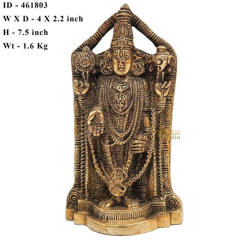 Brass Tirupathi Balaji Venkateshvara Idol Home Pooja Temple Décor Statue 7"