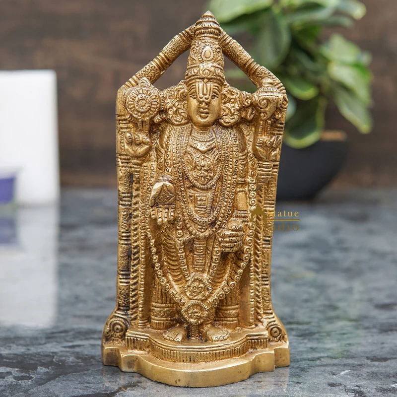 Brass Tirupathi Balaji Venkateshvara Idol Home Pooja Temple Décor Statue 7"