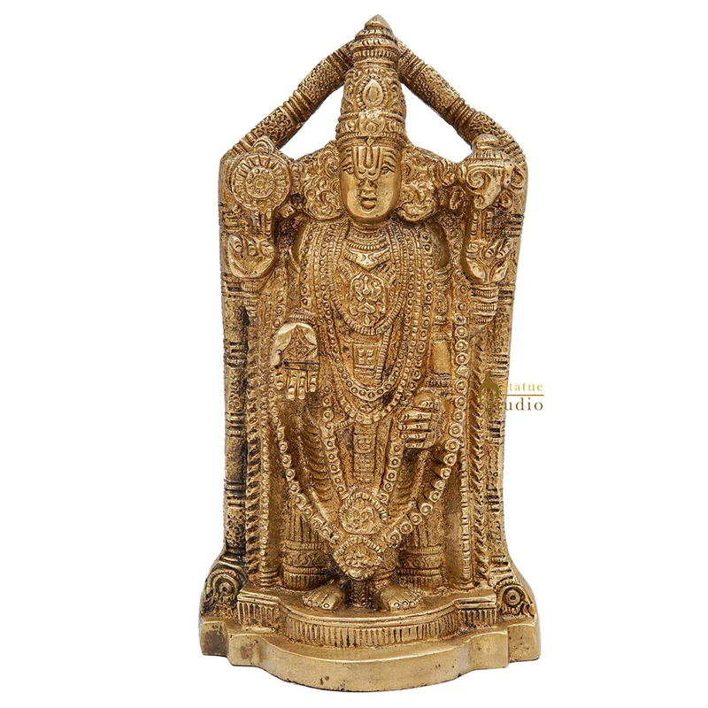 Brass Tirupathi Balaji Venkateshvara Idol Home Pooja Temple Décor Statue 7"