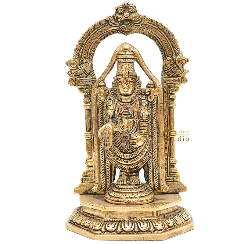 Brass Tirupathi Balaji Venkateshvara Idol Home Pooja Temple Décor Statue 9"