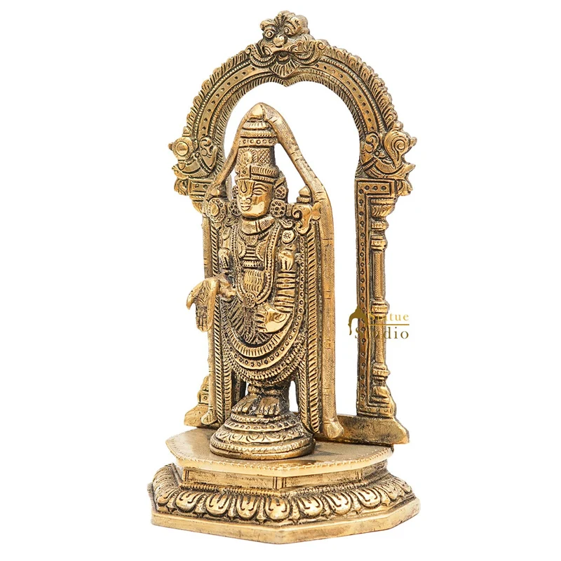 Brass Tirupathi Balaji Venkateshvara Idol Home Pooja Temple Décor Statue 9"