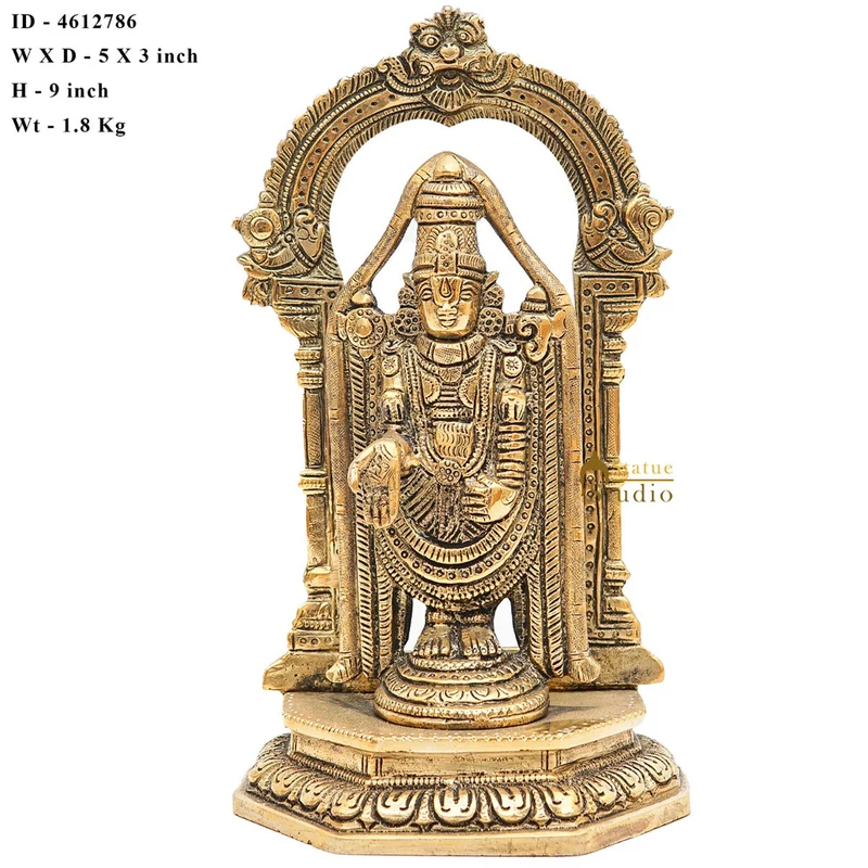 Brass Tirupathi Balaji Venkateshvara Idol Home Pooja Temple Décor Statue 9"