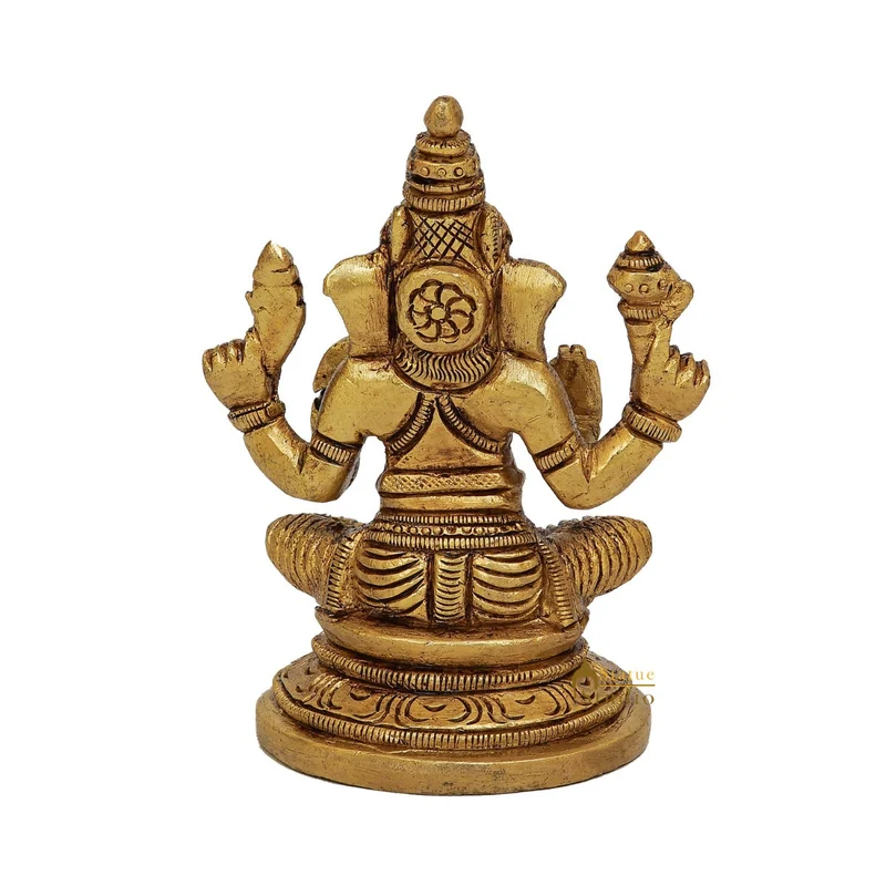 Fine Brass Small Ganesha Idol For Home Pooja Table Décor Statue Gift Showpiece 3.5"