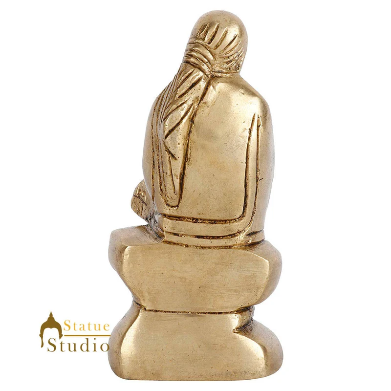 Indian Brass Lord Sai Baba Temple Décor Lucky Statue Mini Idol Murti 4"