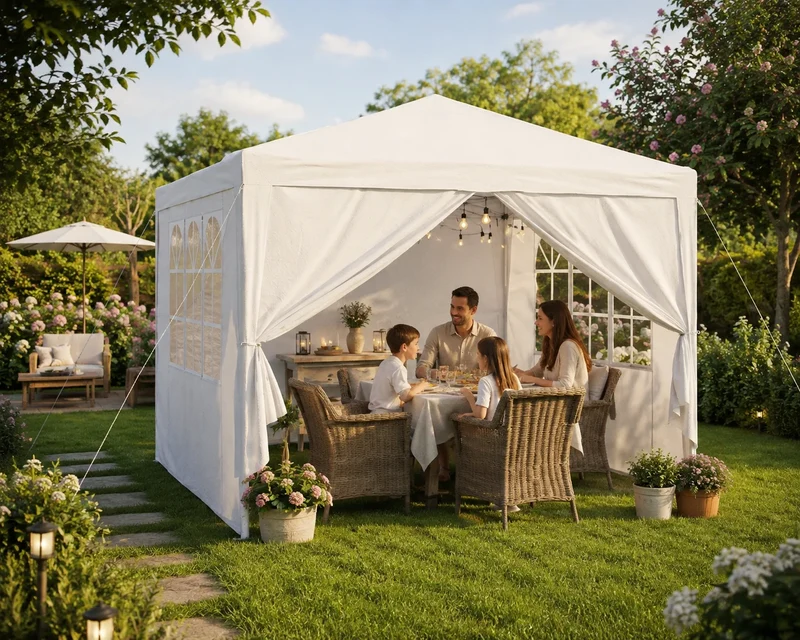 Gartenpavillon 3x3 m Grün mit 4 Seitenwänden – Partyzelt Gartenzelt mit Stahlgestell & PE-Dach für Garten, Terrasse und Events