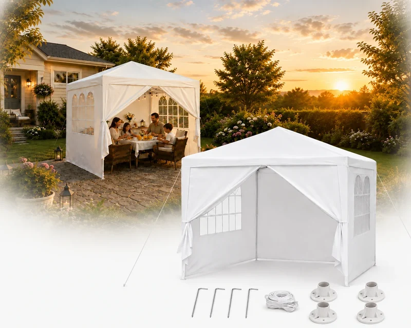 Gartenpavillon 3x3 m Grün mit 4 Seitenwänden – Partyzelt Gartenzelt mit Stahlgestell & PE-Dach für Garten, Terrasse und Events