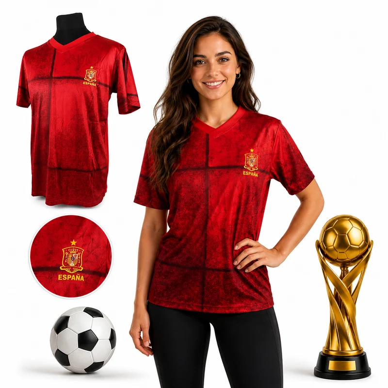 Spanien FanShirt Fußball T-Shirt WM EM Trikot Unisex V-Ausschnitt - Camiseta de España para Aficionados al Fútbol | Mundial, Eurocopa, Unisex Cuello en V