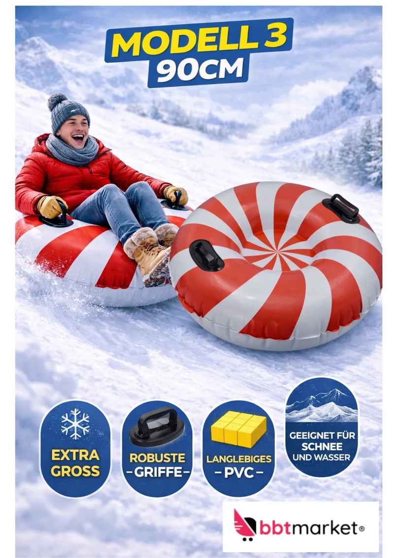 Snow Tube Aufblasbar Schneereifen mit Griffen Schwimmring für Schnee & Wasser