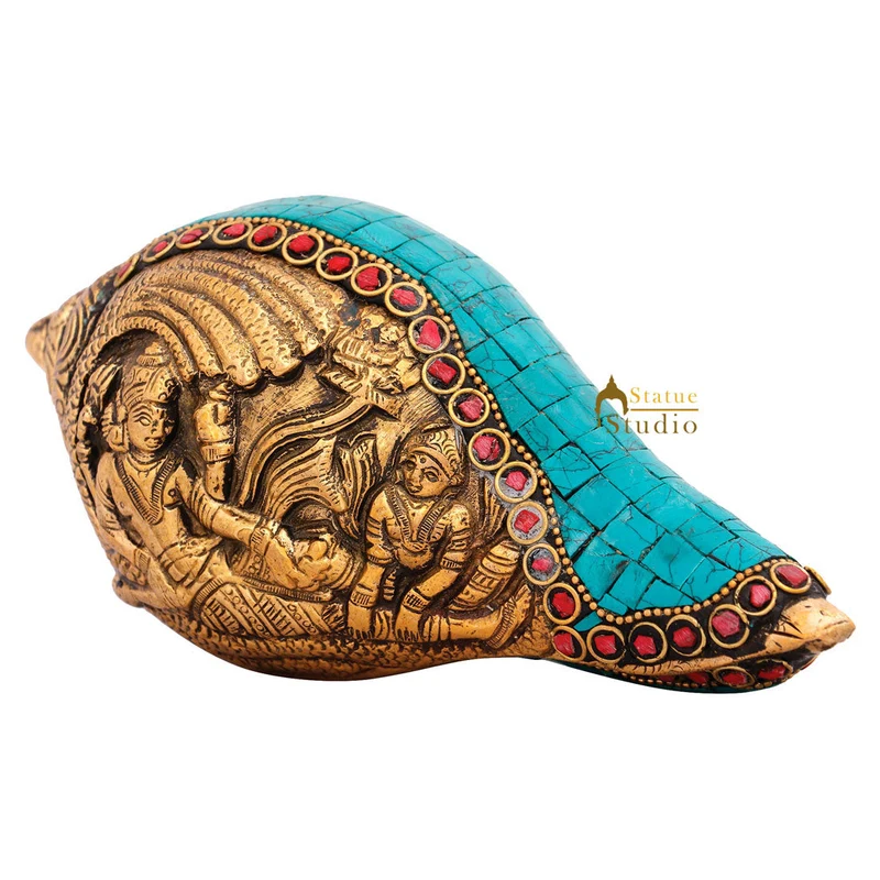 Indian Handicraft Lord Vishnu Shankh Coonch Religious Tempe Pooja Décor 3"