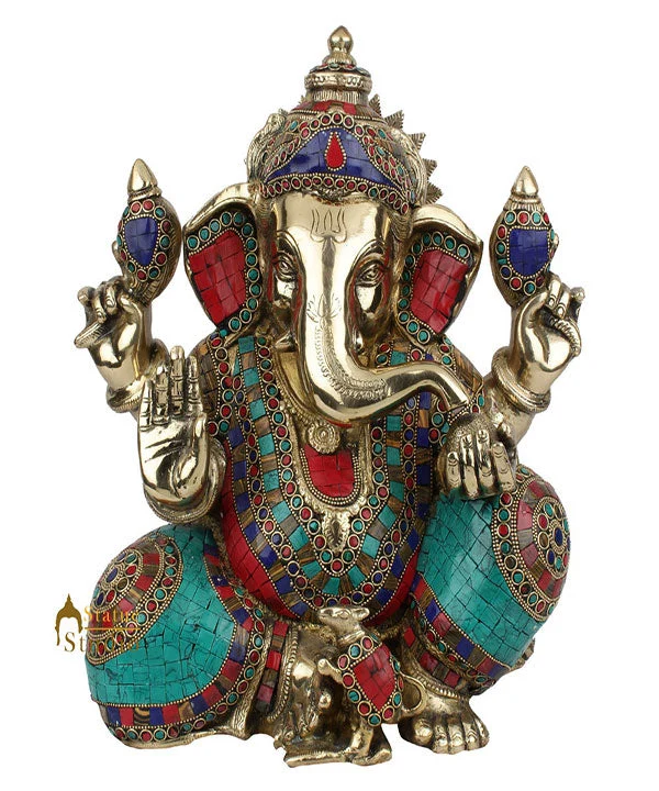 Handmade Inlay Lord Ganpati Vinayak Ganesha Murti Idol Décor Gift Statue 13"