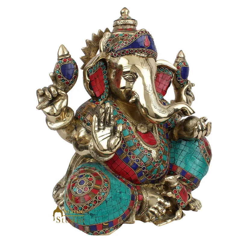 Handmade Inlay Lord Ganpati Vinayak Ganesha Murti Idol Décor Gift Statue 13"