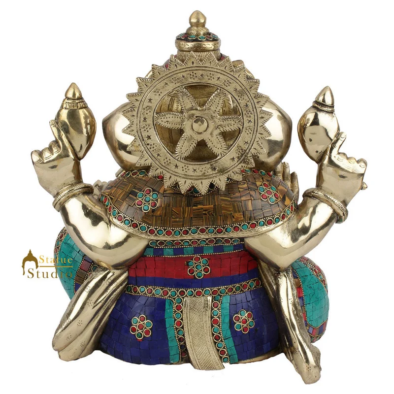 Handmade Inlay Lord Ganpati Vinayak Ganesha Murti Idol Décor Gift Statue 13"
