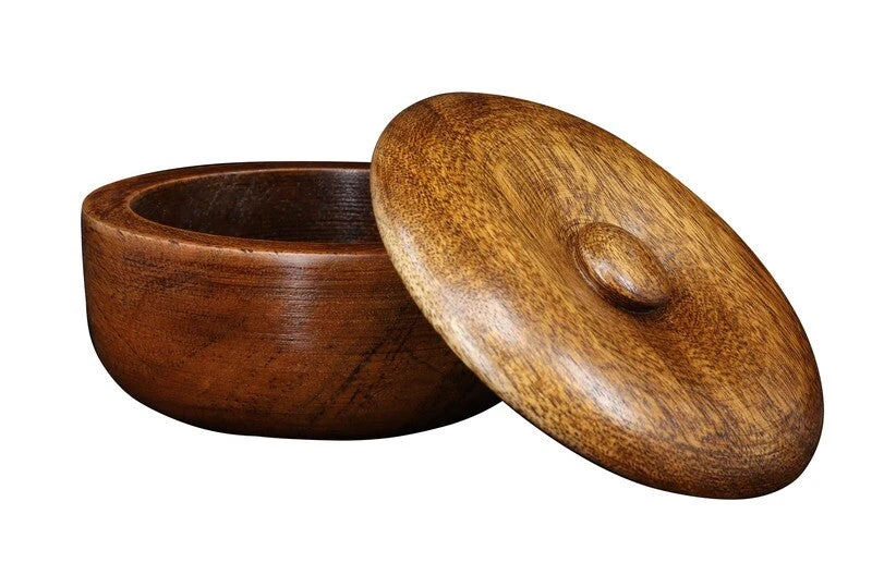 Large Dark Oak Wood Shave Soap Bowl with Lid - No Logo