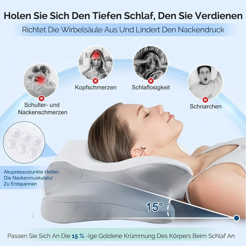 Nackenstützkissen Memory Foam Ergonomisches Schlafkissen Seitenschläfer Grau