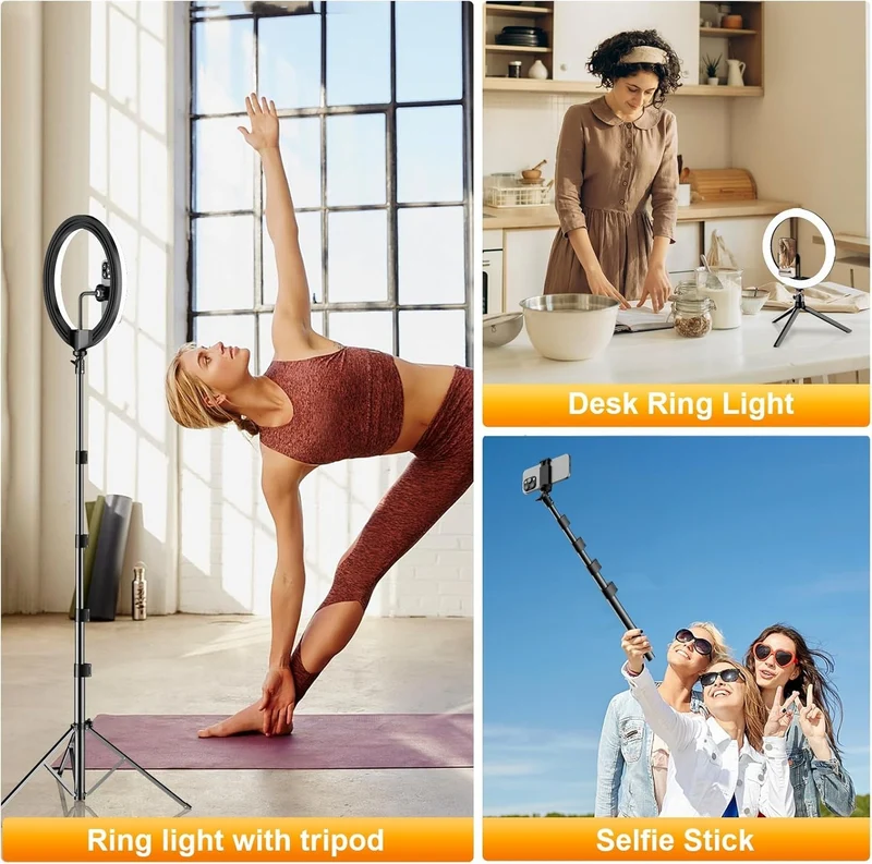 12" RGB Ringlicht 186cm mit Stativ | 48 Modi dimmbar Bluetooth Handyhalter
