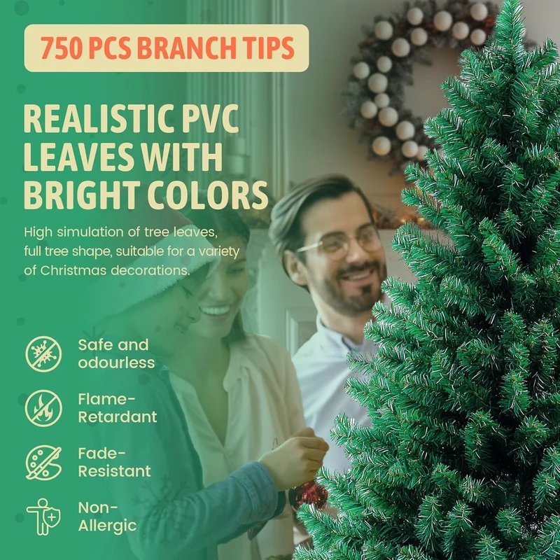 Künstlicher Weihnachtsbaum 210cm Grün PVC Tannenbaum mit Metallständer 🎄