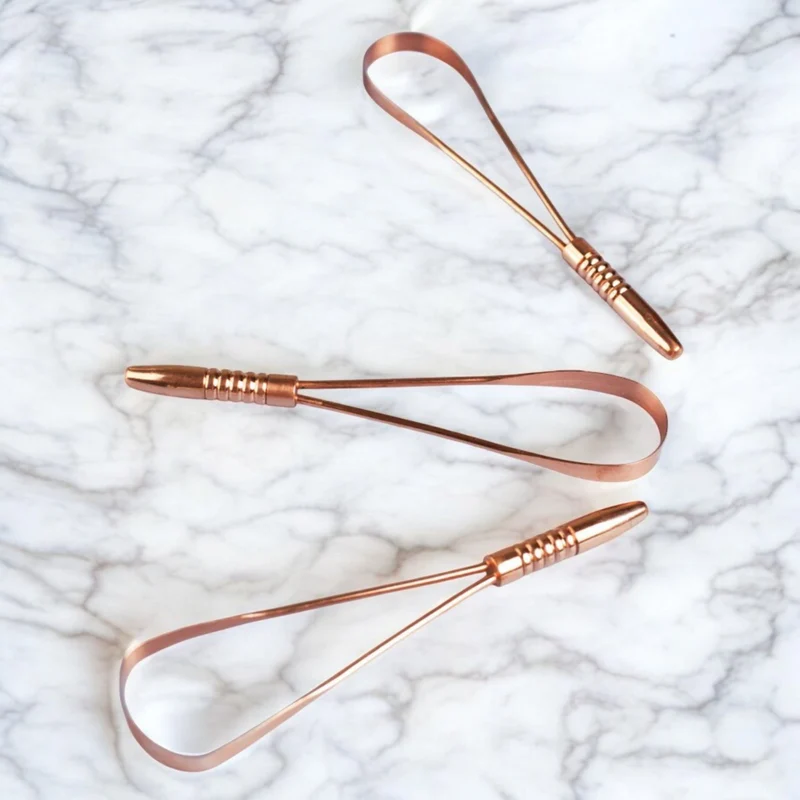 Premium Pure Copper Tongue Scraper (Textured Ergonomic Grip)