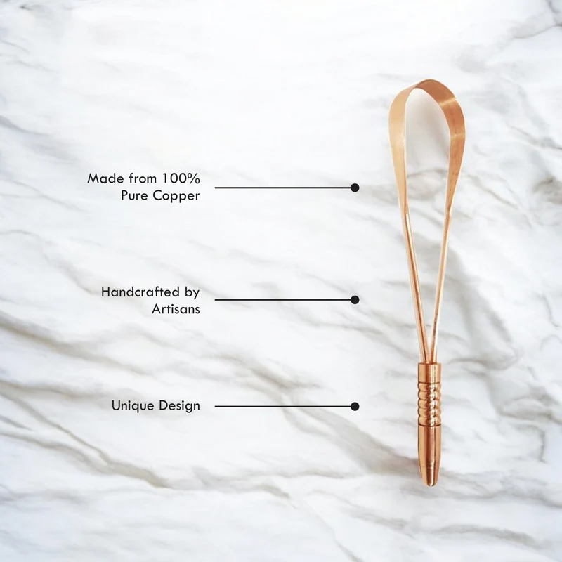 Premium Pure Copper Tongue Scraper (Textured Ergonomic Grip)