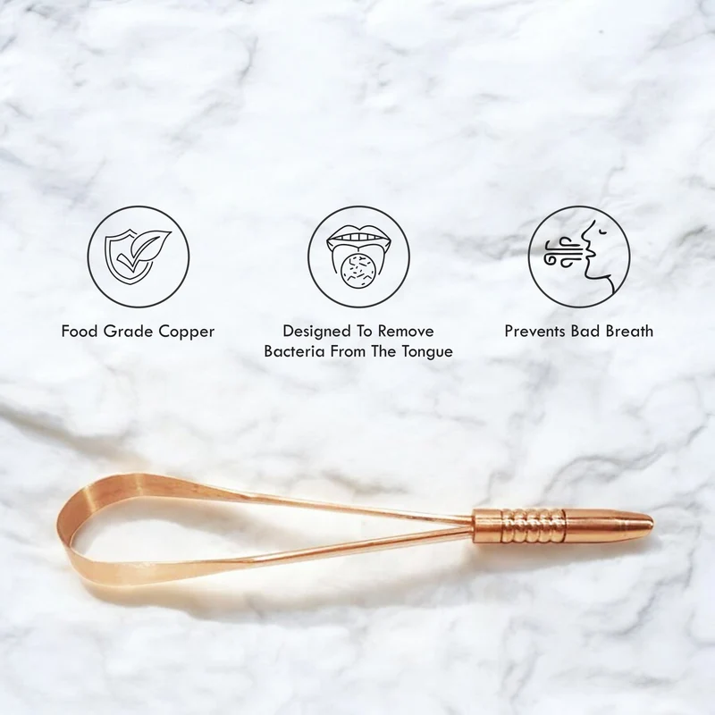 Premium Pure Copper Tongue Scraper (Textured Ergonomic Grip)