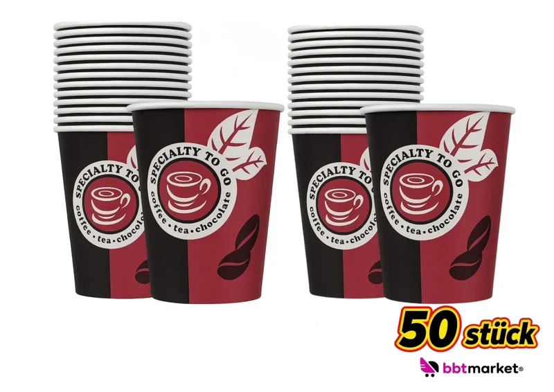 Pappbecher 200 ml 8 oz – Kaffee To Go Einwegbecher für Heiß- & Kaltgetränke, 50 / 500 / 1000 Stück