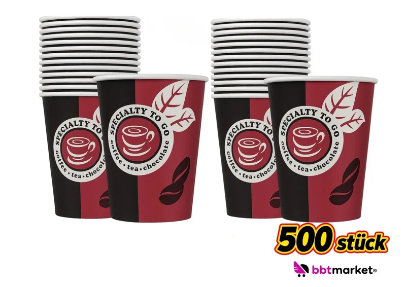 Pappbecher 200 ml 8 oz – Kaffee To Go Einwegbecher für Heiß- & Kaltgetränke, 50 / 500 / 1000 Stück