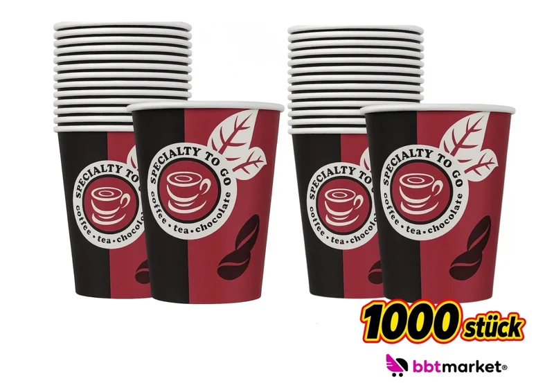 Pappbecher 200 ml 8 oz – Kaffee To Go Einwegbecher für Heiß- & Kaltgetränke, 50 / 500 / 1000 Stück