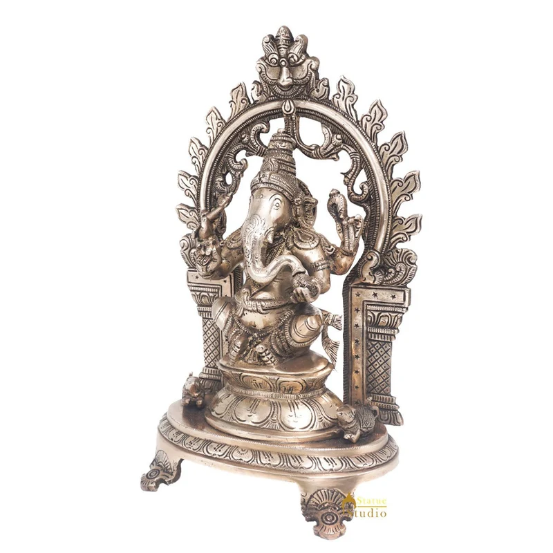 Brass Antique Ganesha Idol Home Office Décor Ganpati Statue Lucky Gift Showpiece