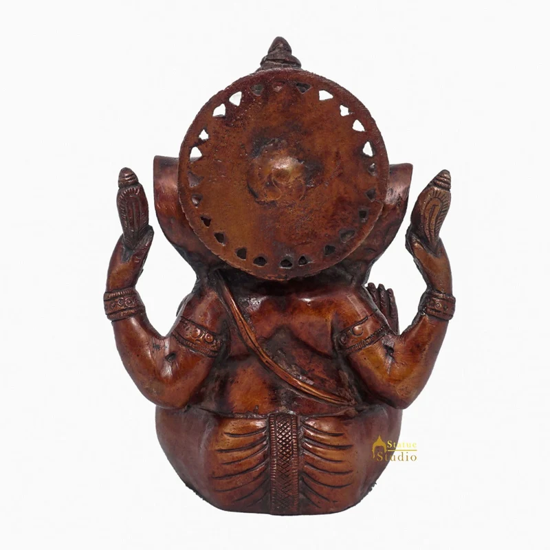 Brass Antique Ganesha Statue Ganpati Sitting Idol Home Pooja Room Décor Gift 7"