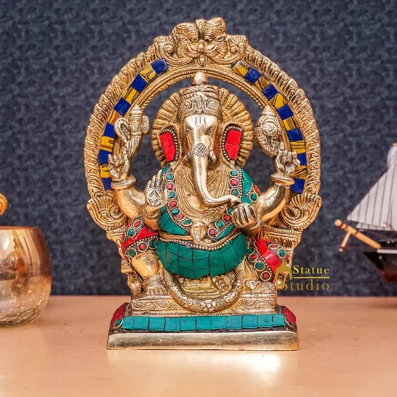 Brass Antique Ganesha Statue Ganpati Sitting Idol Home Pooja Room Décor Gift 8"