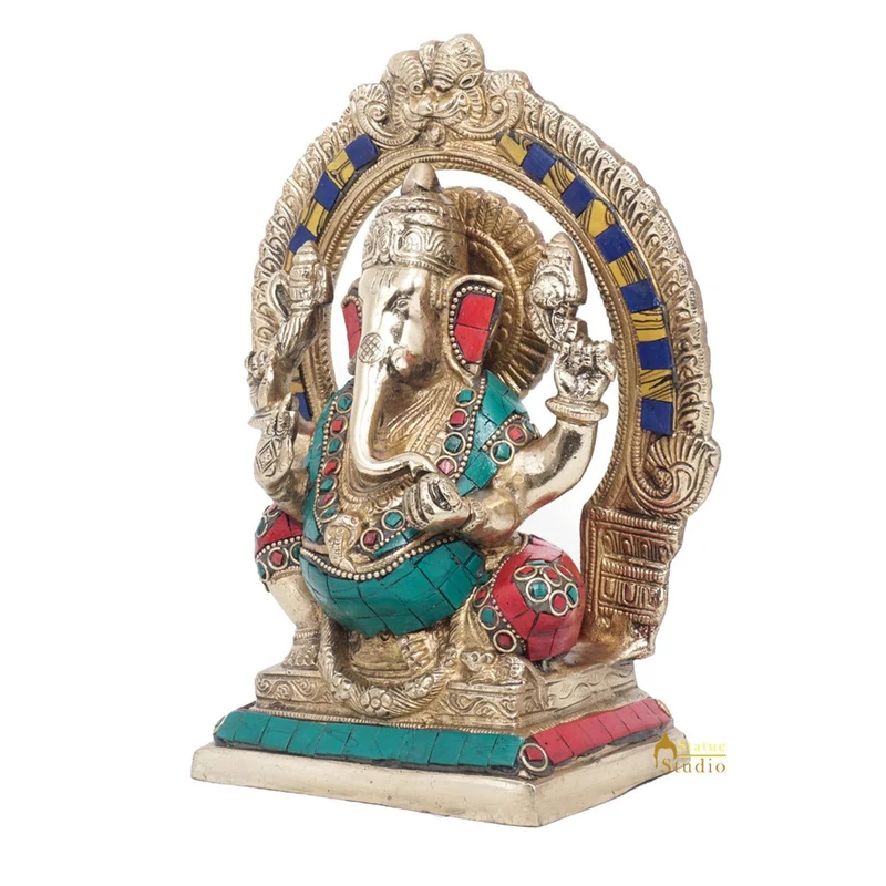 Brass Antique Ganesha Statue Ganpati Sitting Idol Home Pooja Room Décor Gift 8"