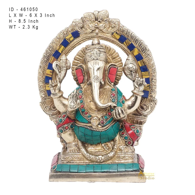 Brass Antique Ganesha Statue Ganpati Sitting Idol Home Pooja Room Décor Gift 8"