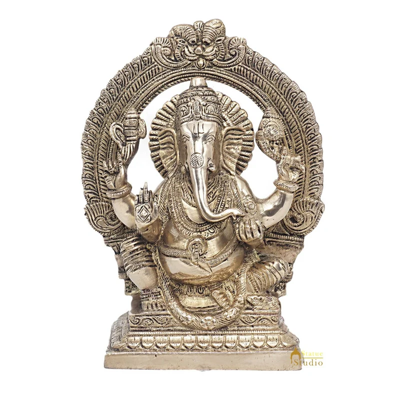 Brass Antique Ganesha Statue Ganpati Sitting Idol Home Pooja Room Décor Gift 8"