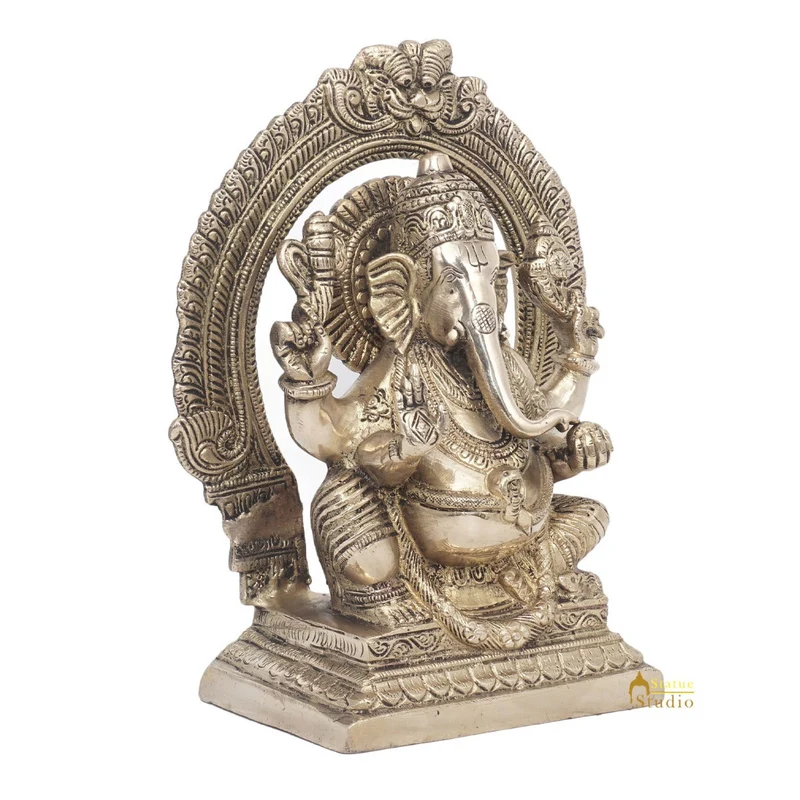 Brass Antique Ganesha Statue Ganpati Sitting Idol Home Pooja Room Décor Gift 8"
