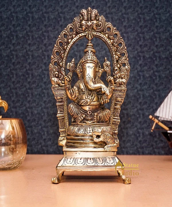 Brass Antique Ganesha Statue Ganpati Sitting Idol Home Pooja Room Décor Gift 8"