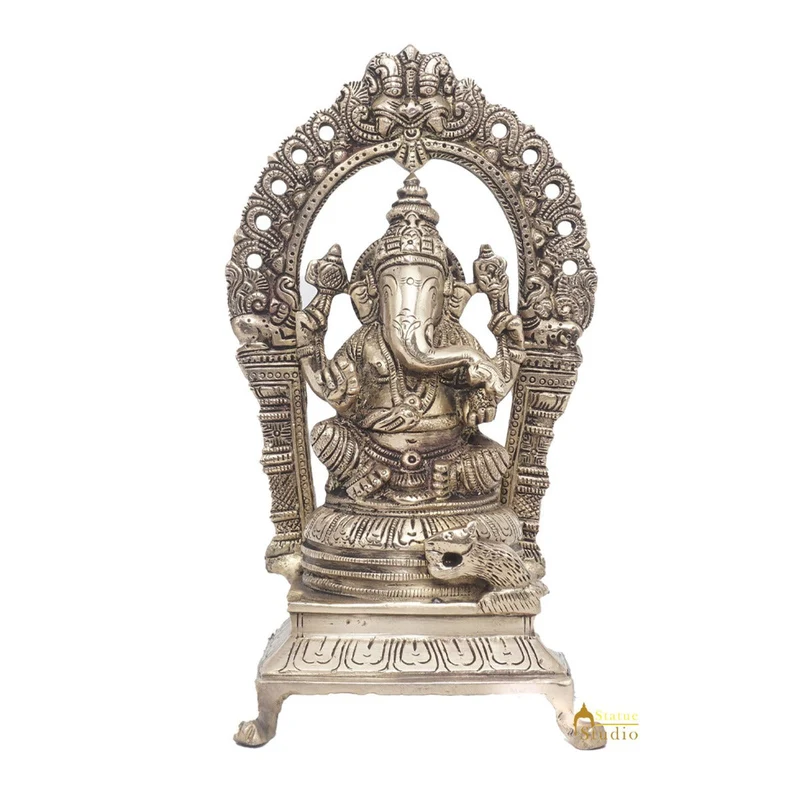 Brass Antique Ganesha Statue Ganpati Sitting Idol Home Pooja Room Décor Gift 8"