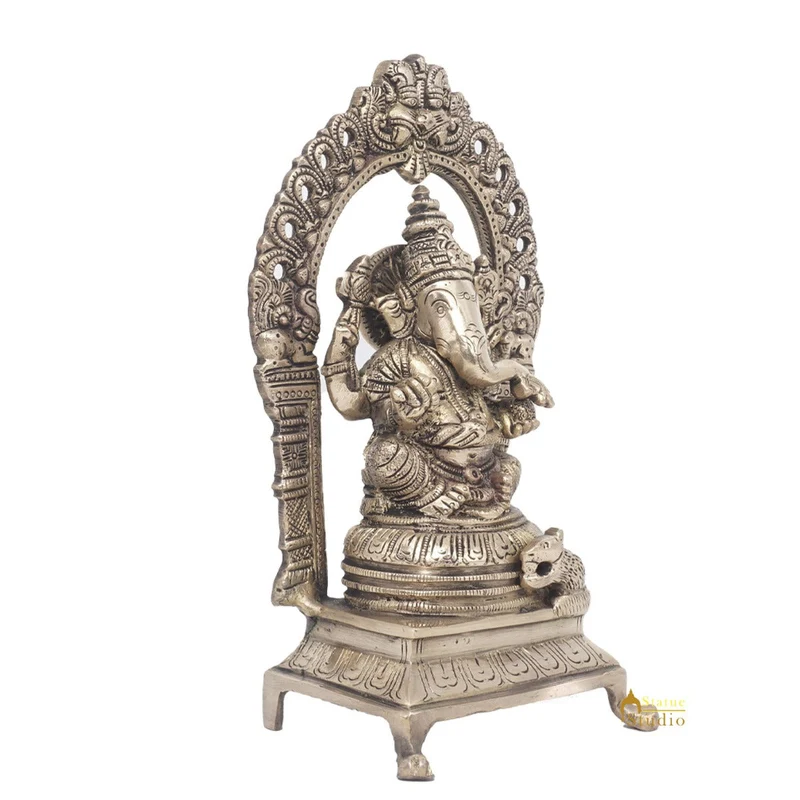 Brass Antique Ganesha Statue Ganpati Sitting Idol Home Pooja Room Décor Gift 8"