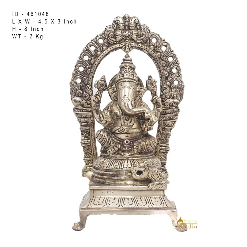 Brass Antique Ganesha Statue Ganpati Sitting Idol Home Pooja Room Décor Gift 8"
