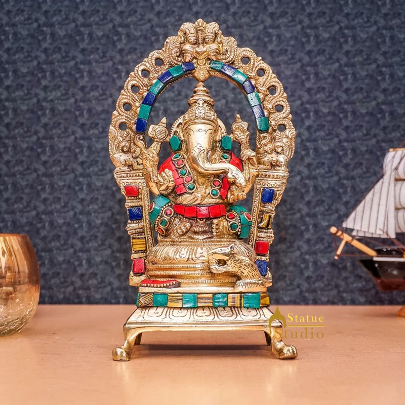 Brass Antique Ganesha Statue Ganpati Sitting Idol Home Pooja Room Décor Gift 8"